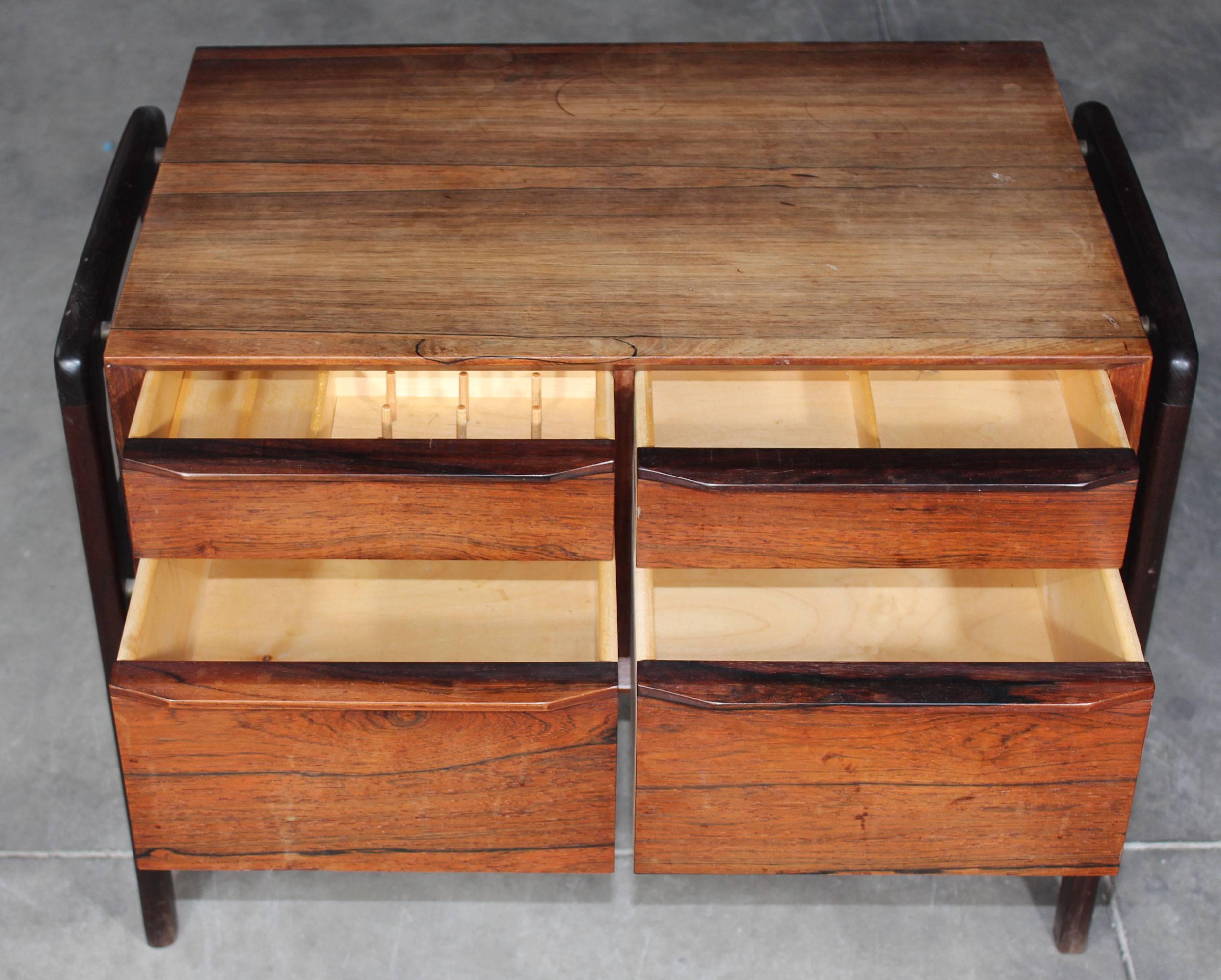 20th Century 1950s, Vintage Scandinavian Rosewood Side Table with Four Drawers