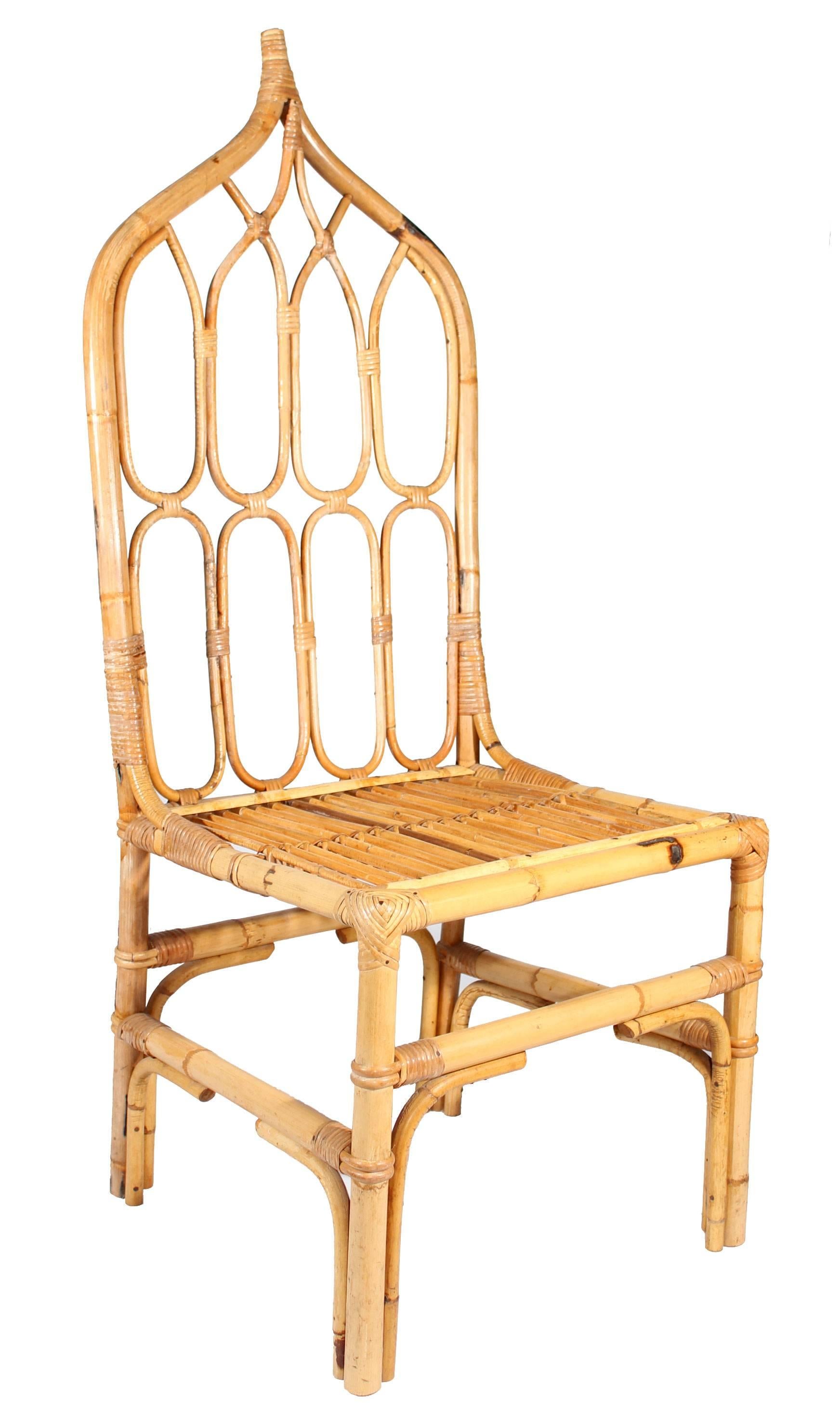 Very decorative set of six 70s hand made bamboo chairs

