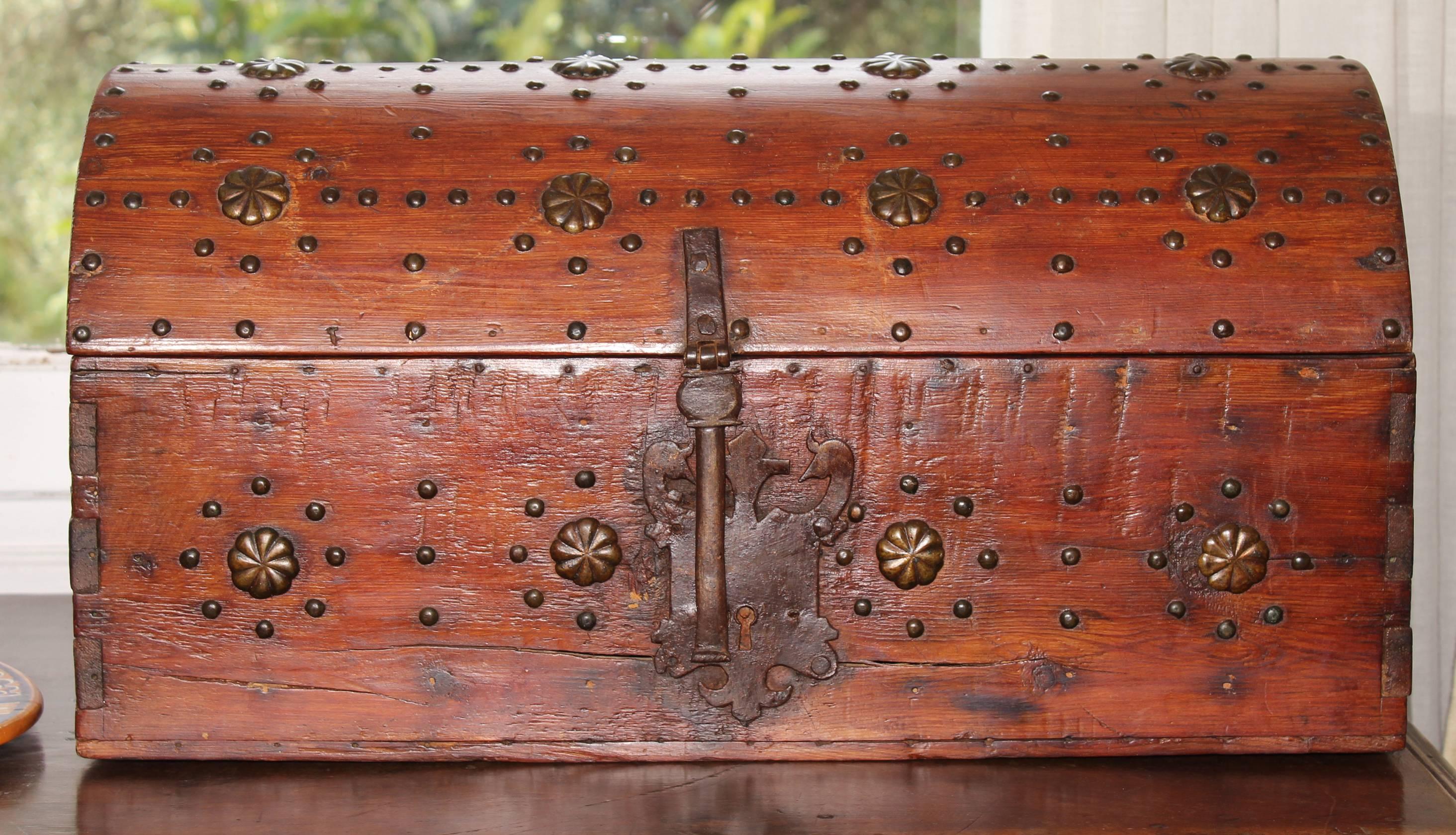 18th Century 1700s, Spanish Wooden Chest with Iron Decorations For Sale