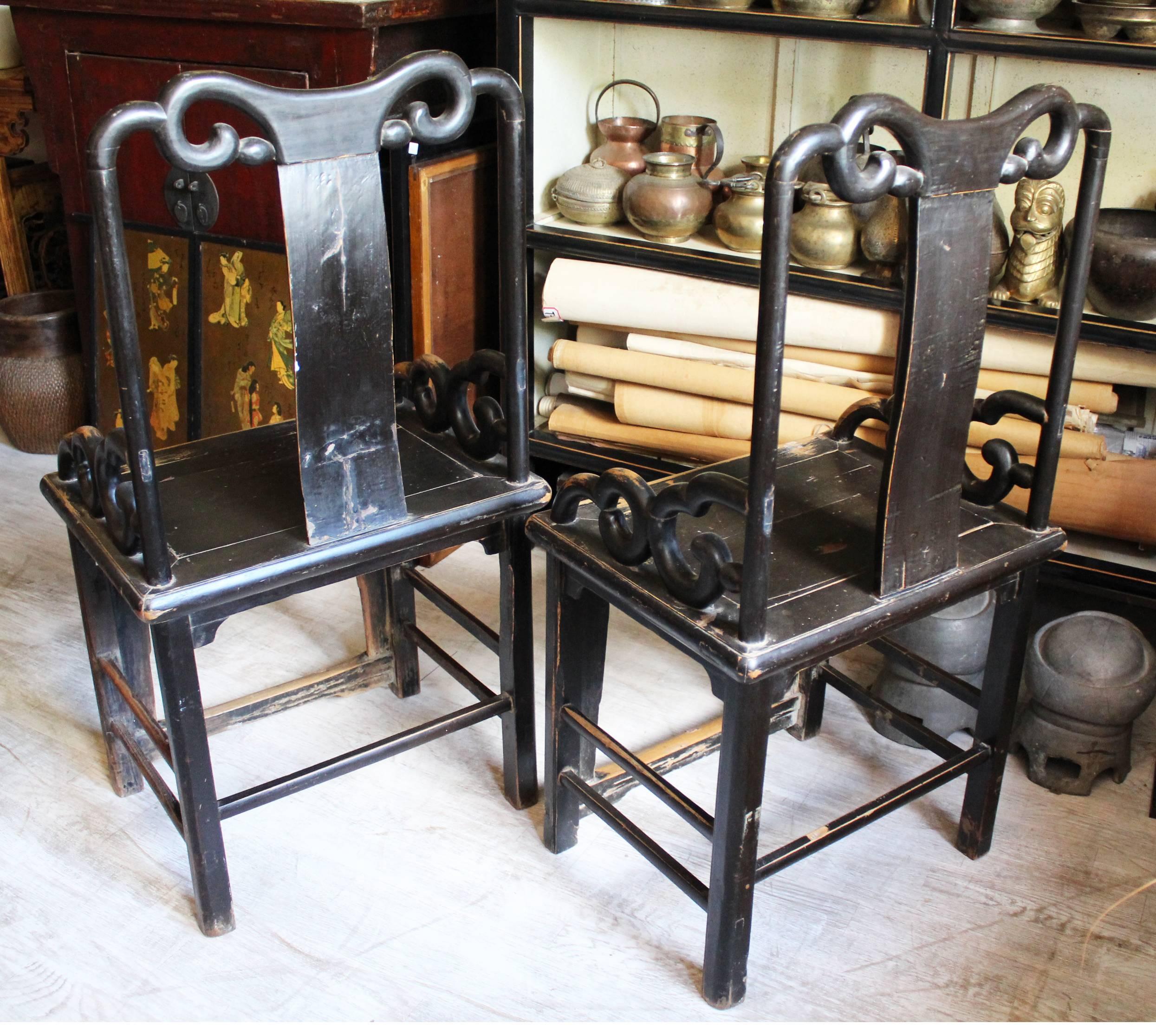 19th Century 1800s Pair of Wooden Chinese Chairs with Open Backrest For Sale