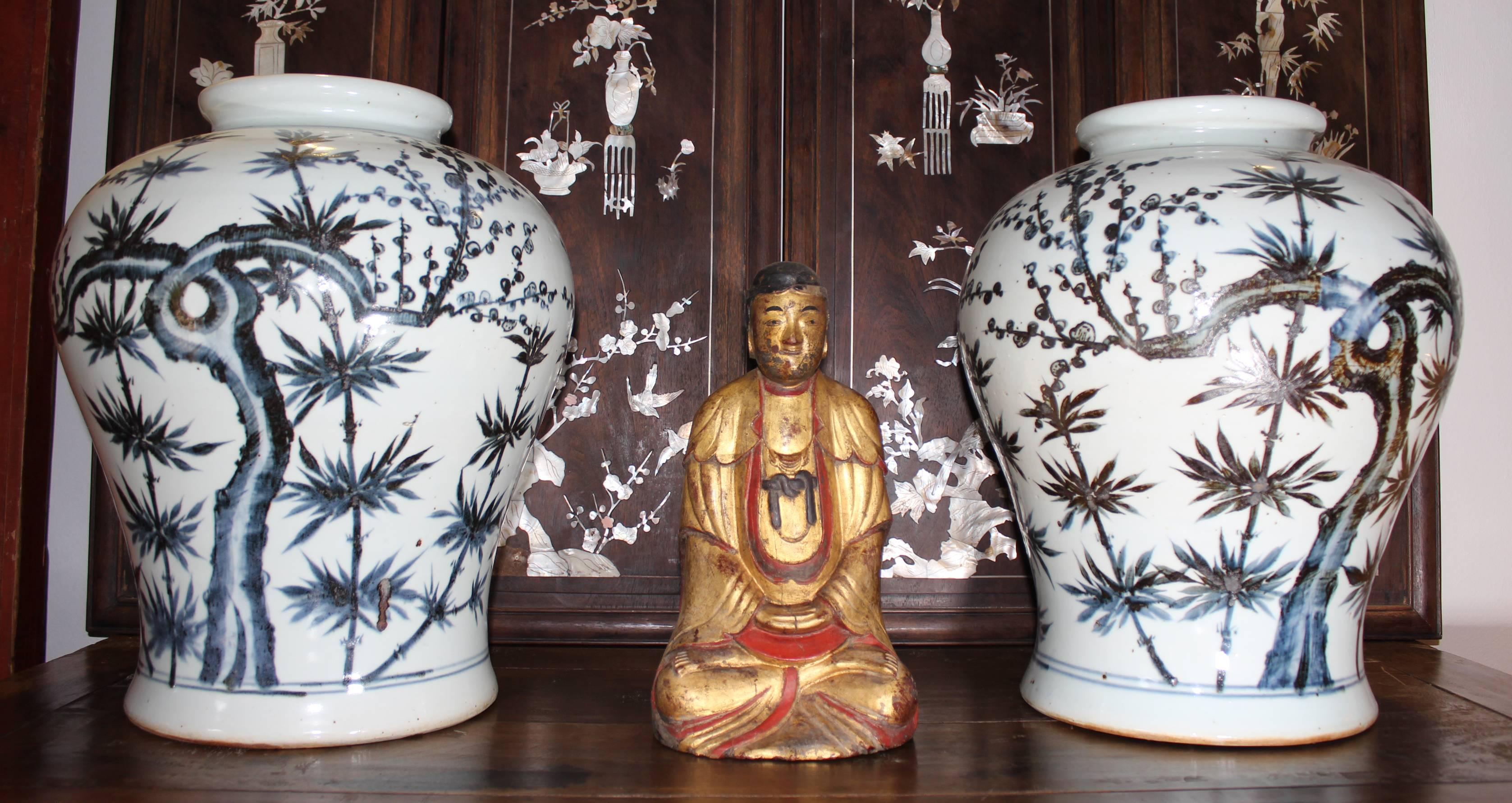Pair of Blue Cobalt Enameled Chinese Vases 1