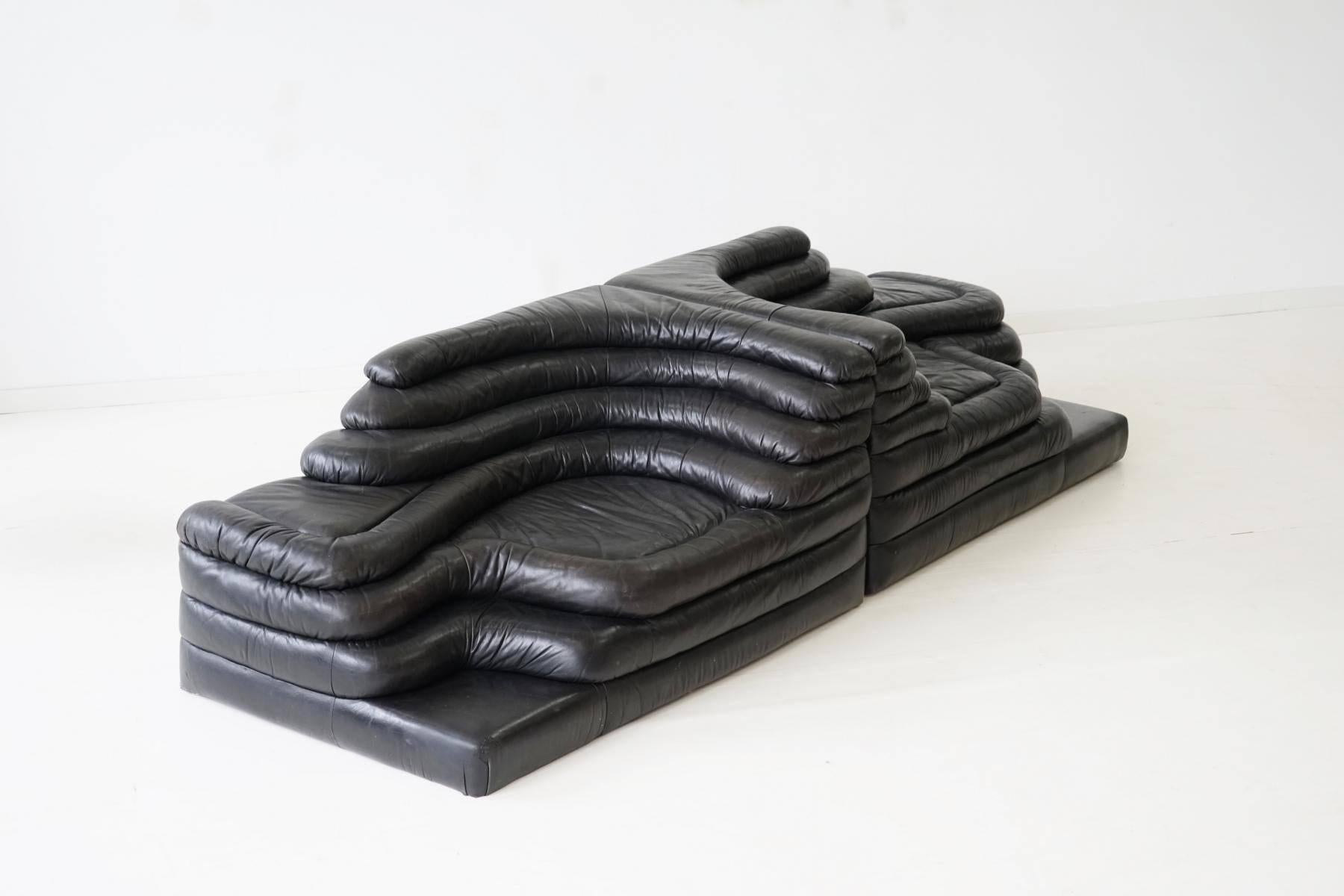 Swiss Original Leather Pair of DS 1025 Terrazza by Ubald Klug De Sede Lounge Sofa Cana