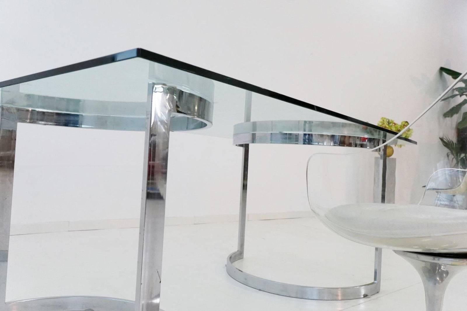 Chrome and Glass Dining Table Desk, Space Age For Sale 1