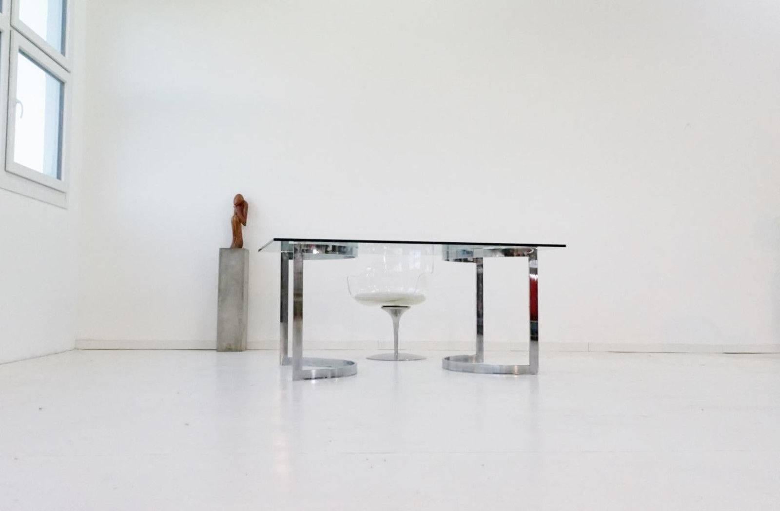 American Chrome and Glass Dining Table Desk, Space Age For Sale
