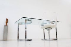 Chrome and Glass Dining Table Desk, Space Age