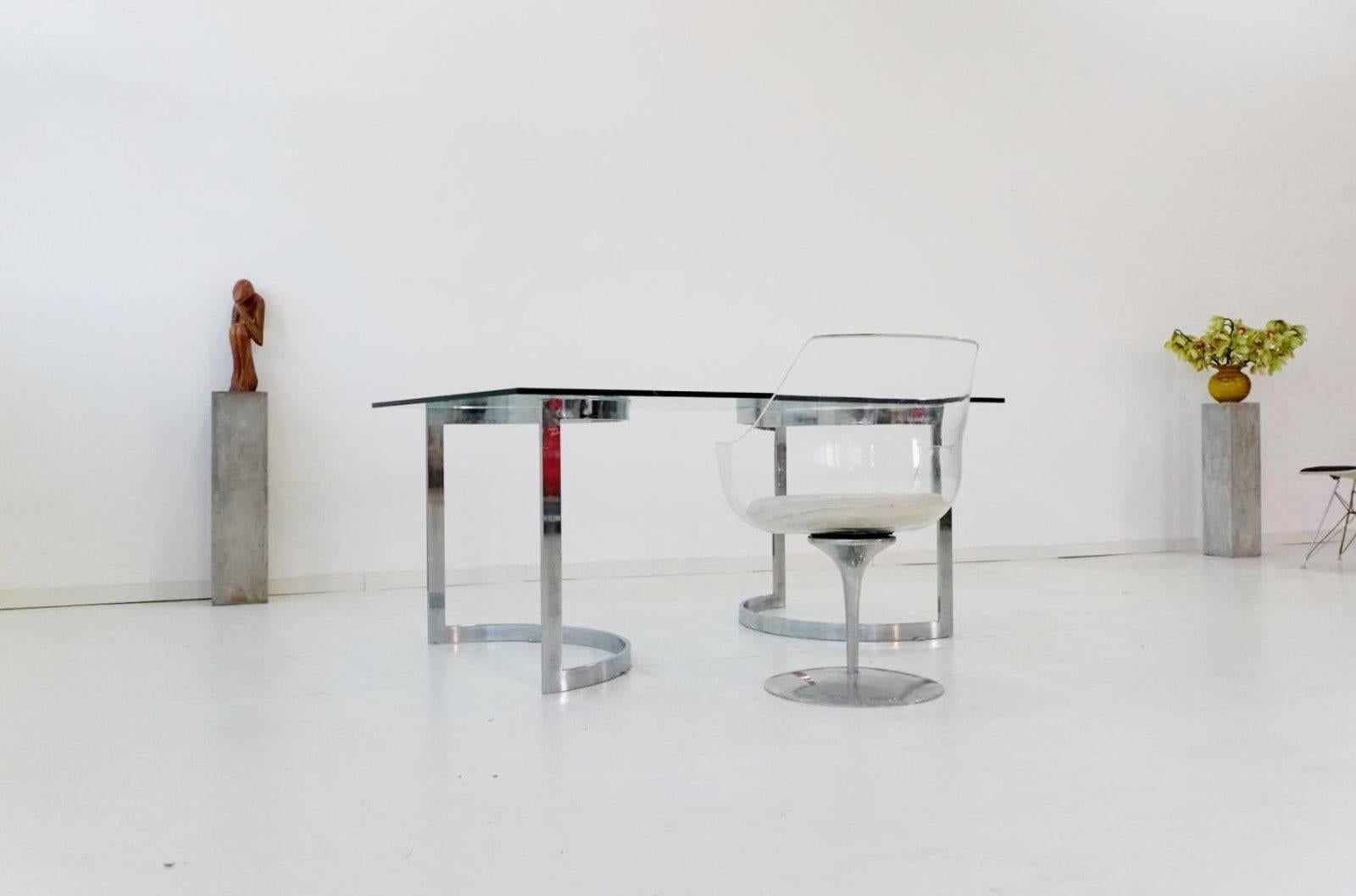 Chrome and Glass Dining Table Desk, Space Age In Excellent Condition For Sale In Telgte, DE