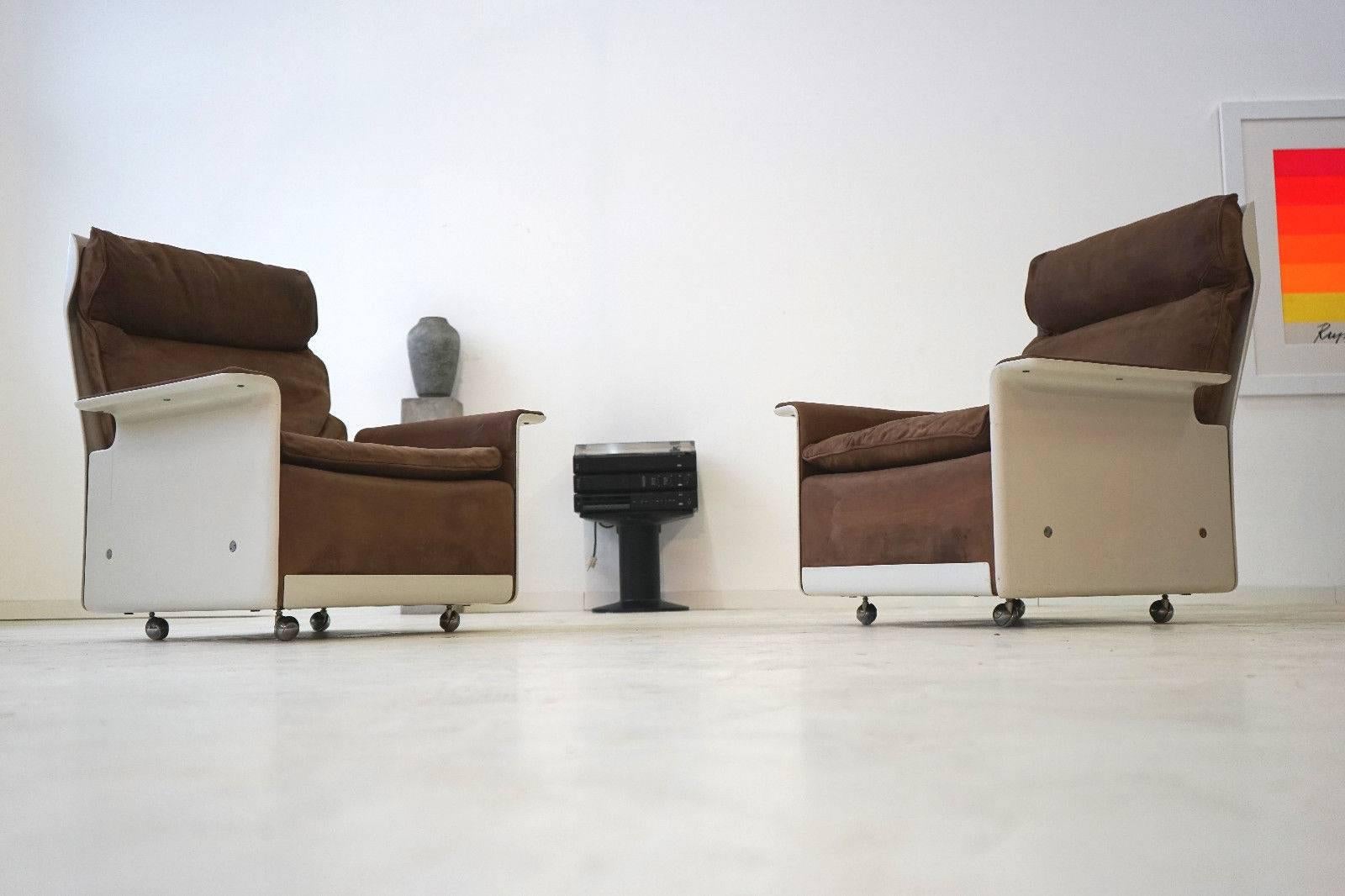 20th Century Set of Two Lounge Armchairs Dieter Rams for Vitsoe, RZ 62 620, Nubuck Leather