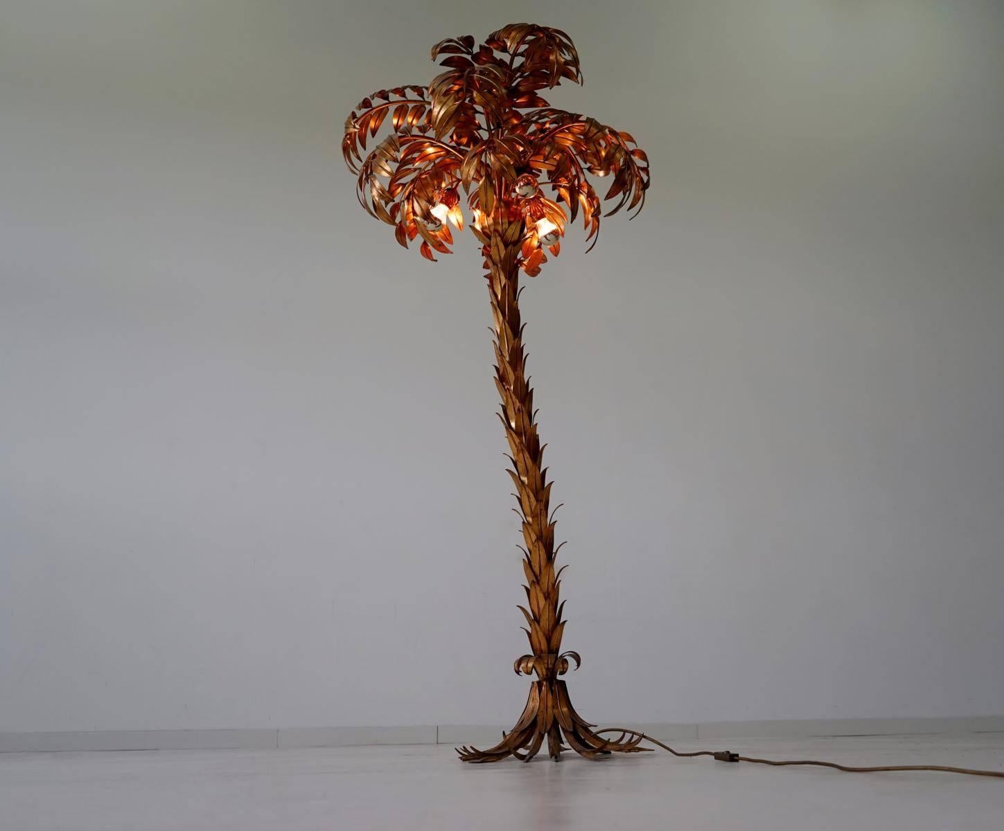 Metal Golden Palm Tree Floor Lamp by Hans Kögl, 1970s, Germany