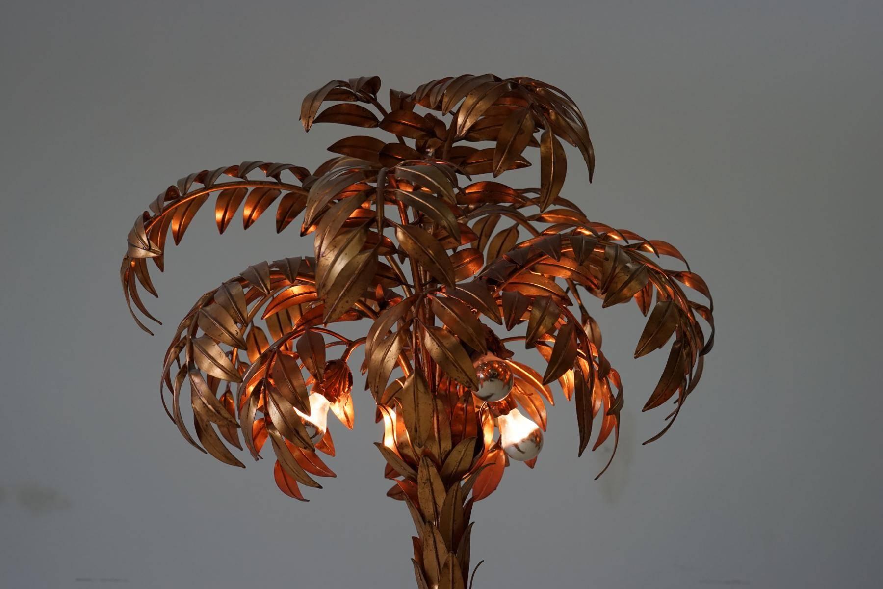 Mid-Century Modern Golden Palm Tree Floor Lamp by Hans Kögl, 1970s, Germany