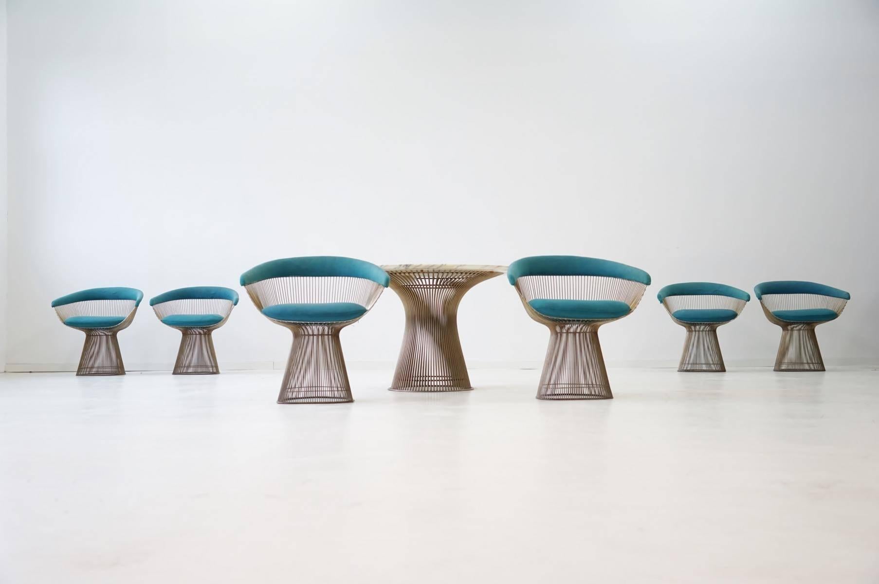 Set of dining table and six side chair by Warren Platner Knoll International, 1960s
Chairs and table in original condition, 1968.
Fabric by KnollTextile, marble tabletop.