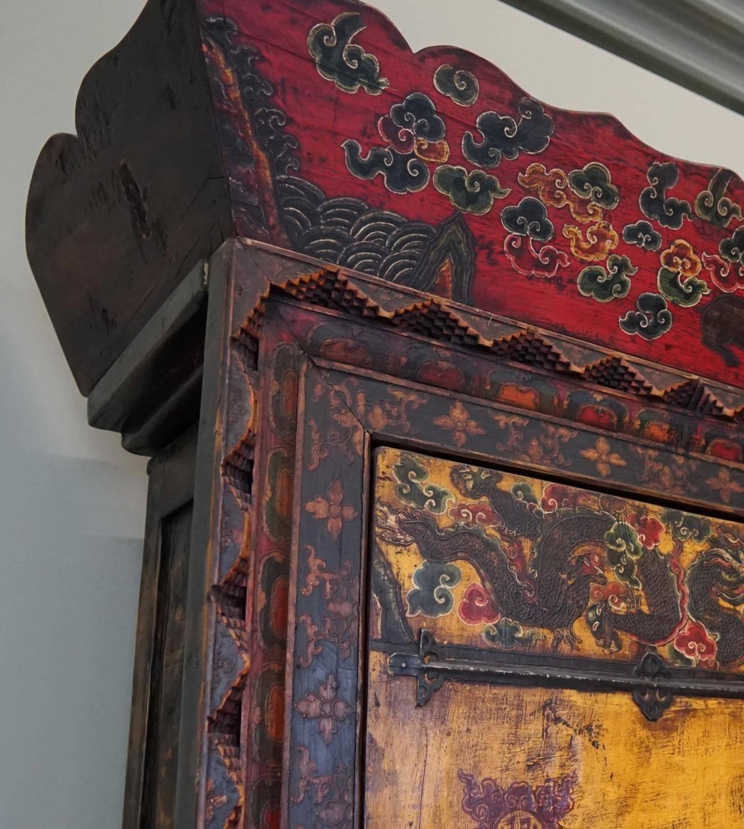 Antique Tibetan Cabinet Cupboard Painted Qing Dynasty Shanxi 19th