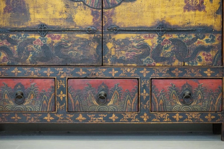 Antique Tibetan Cabinet Cupboard Painted Qing Dynasty Shanxi 19th