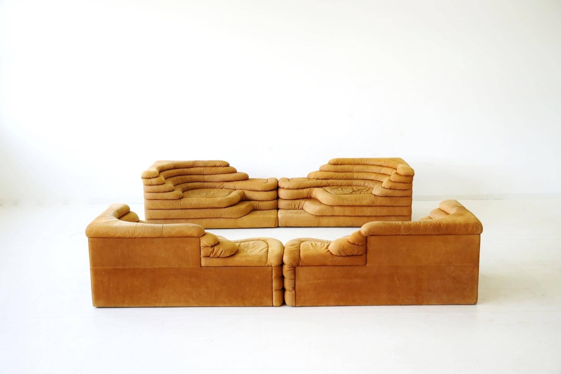 Mid-Century Modern Original Set of Four DS 1025 Terrazza by Ubald Klug De Sede Lounge Sofa Canapé