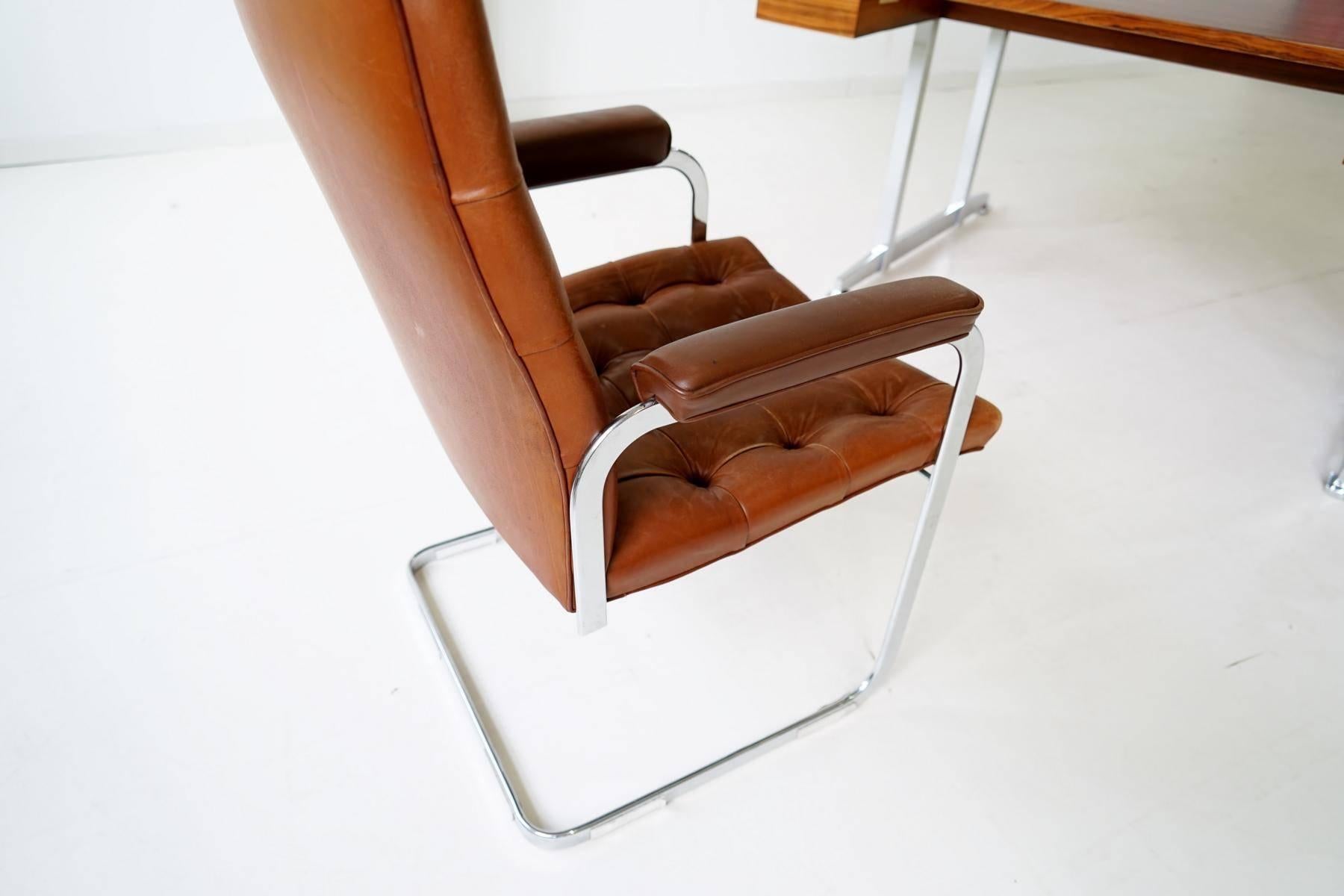 Mid-20th Century De Sede RH-304 Leather Robert Haussmann Cantilever Office Desk Chair, Bauhaus