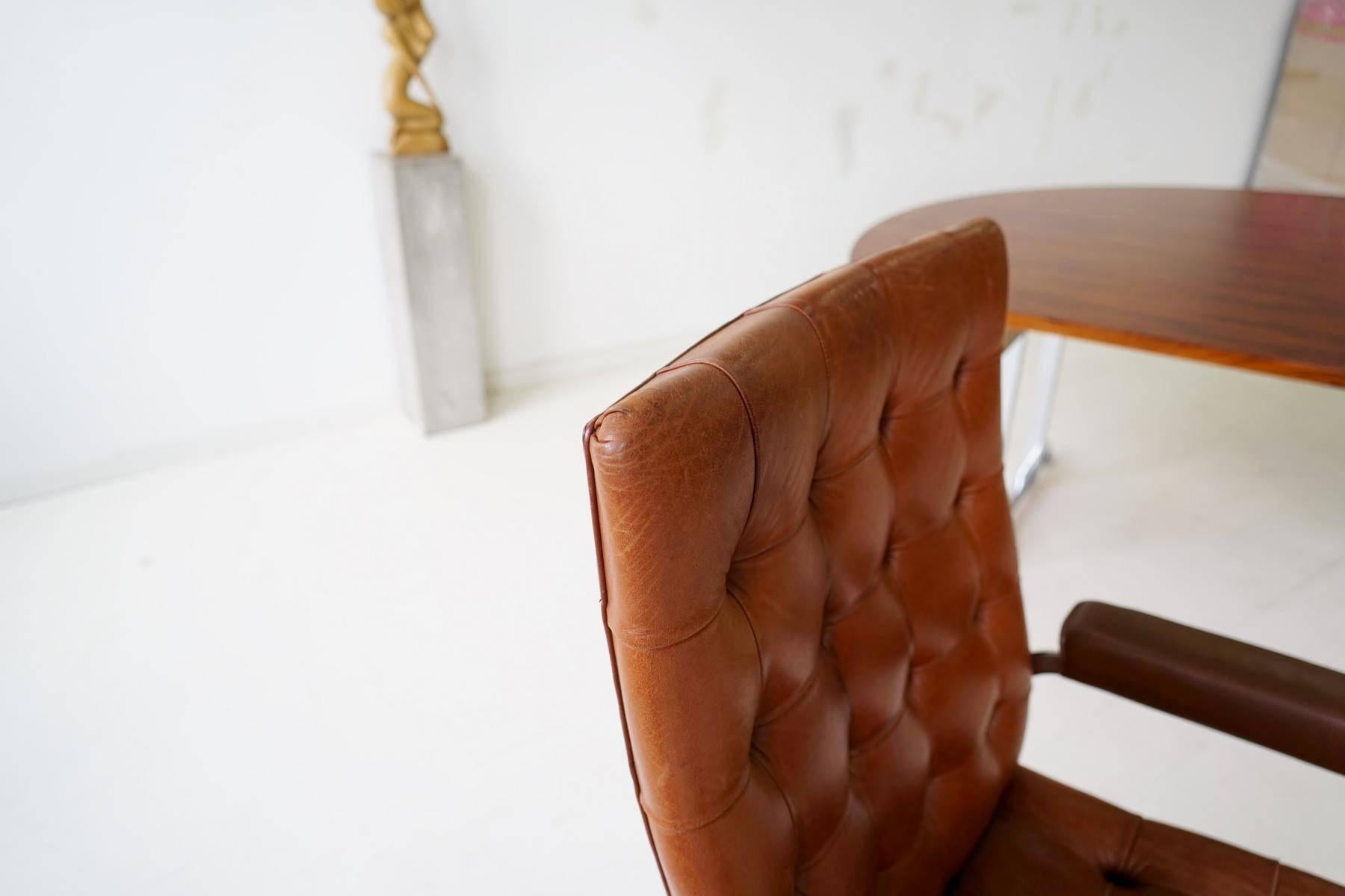 Swiss De Sede RH-304 Leather Robert Haussmann Cantilever Office Desk Chair, Bauhaus
