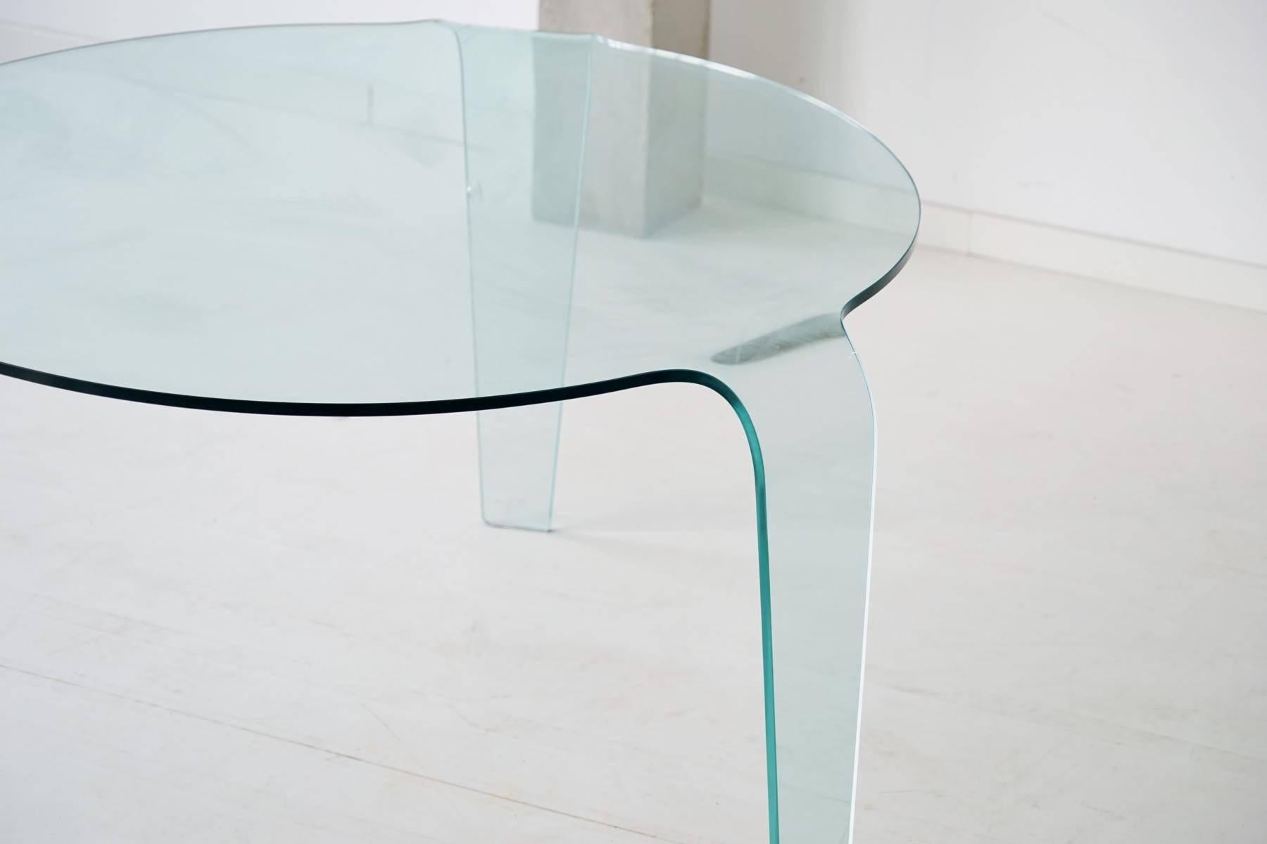 Late 20th Century Roche Bobois Glass Dining Table from One Piece Three Legs Design Classic