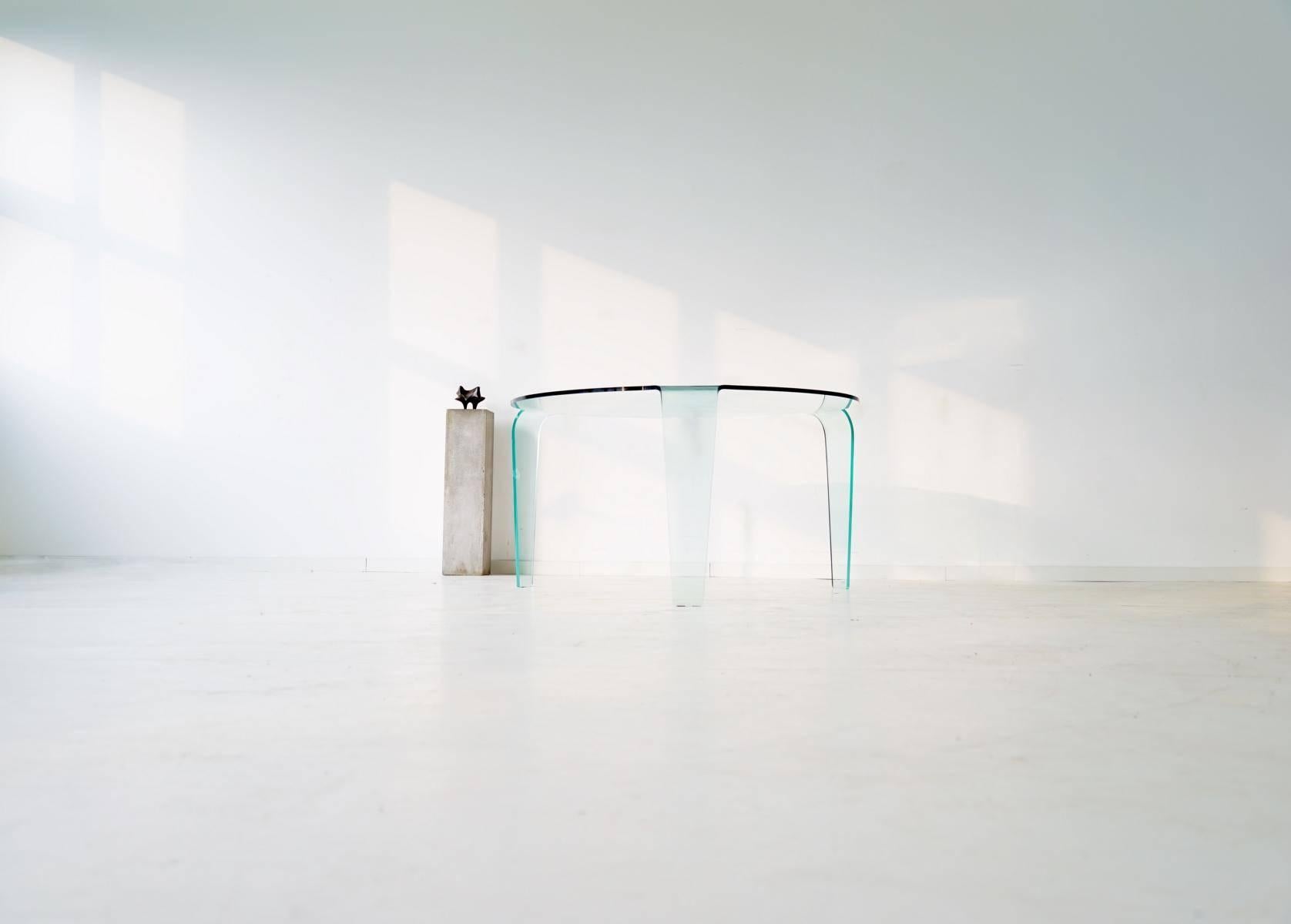 Modern Roche Bobois Glass Dining Table from One Piece Three Legs Design Classic