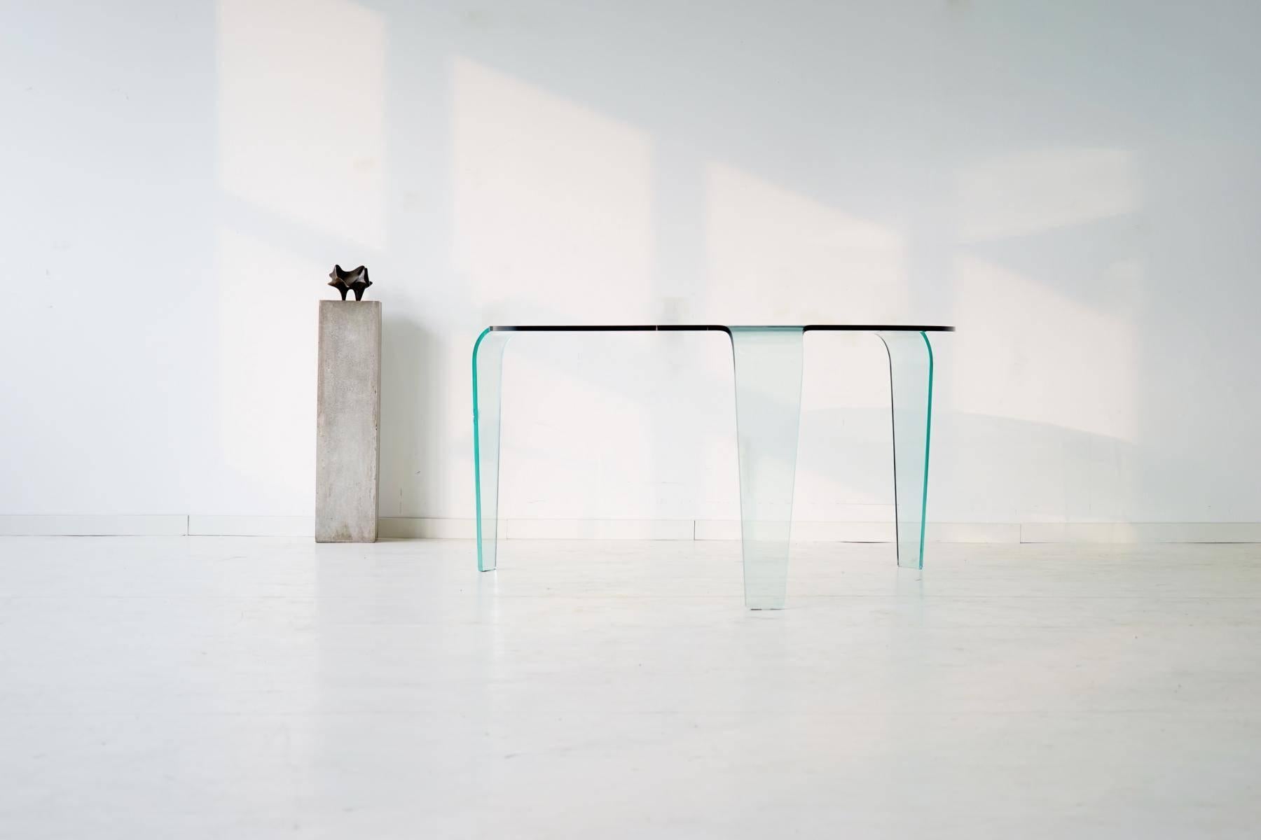 French Roche Bobois Glass Dining Table from One Piece Three Legs Design Classic