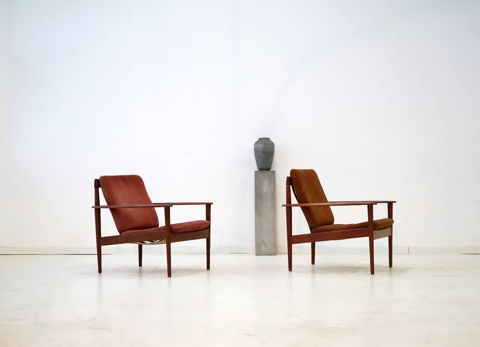 Set of Two Chairs by Grete Jalk for Poul Jeppesen Danish Leather Lounge Armchair 2