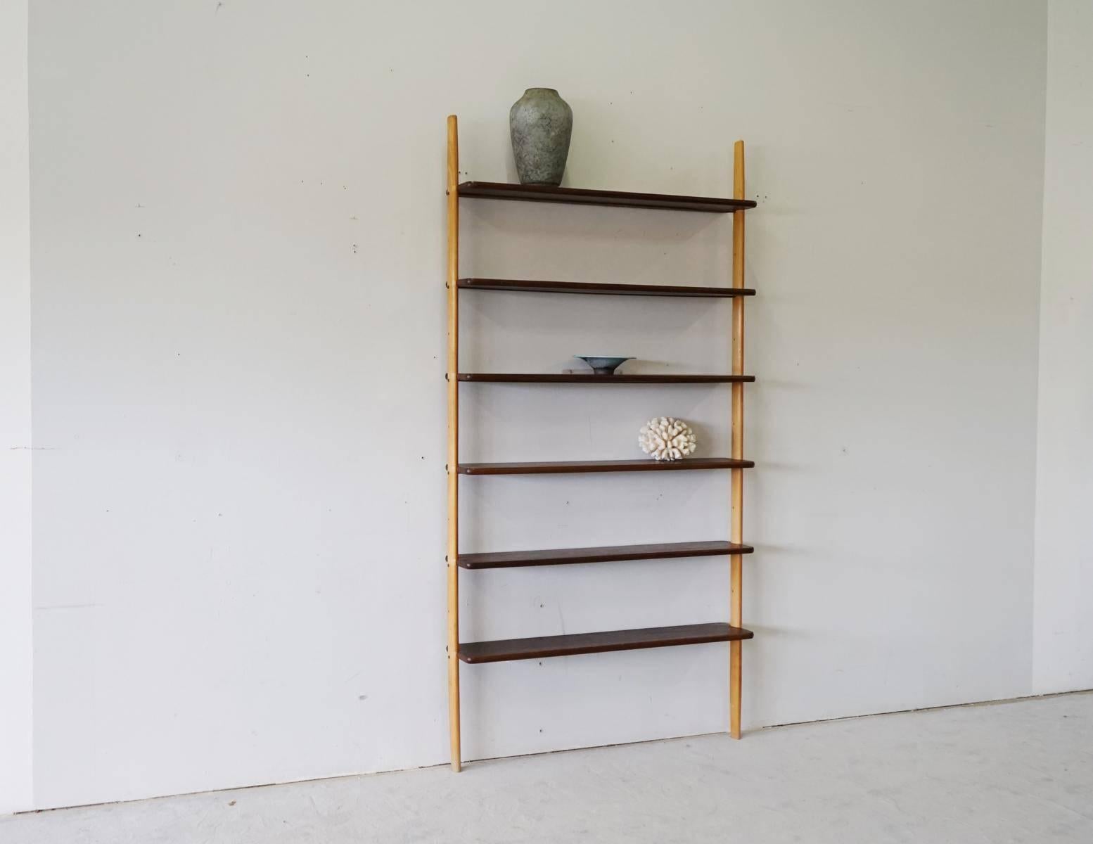Rare Midcentury Teak Wall Unit Shelf System, 1960s 1