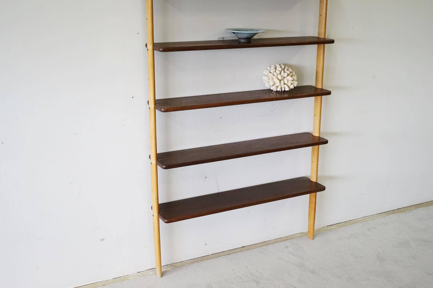 Aluminum Rare Midcentury Teak Wall Unit Shelf System, 1960s