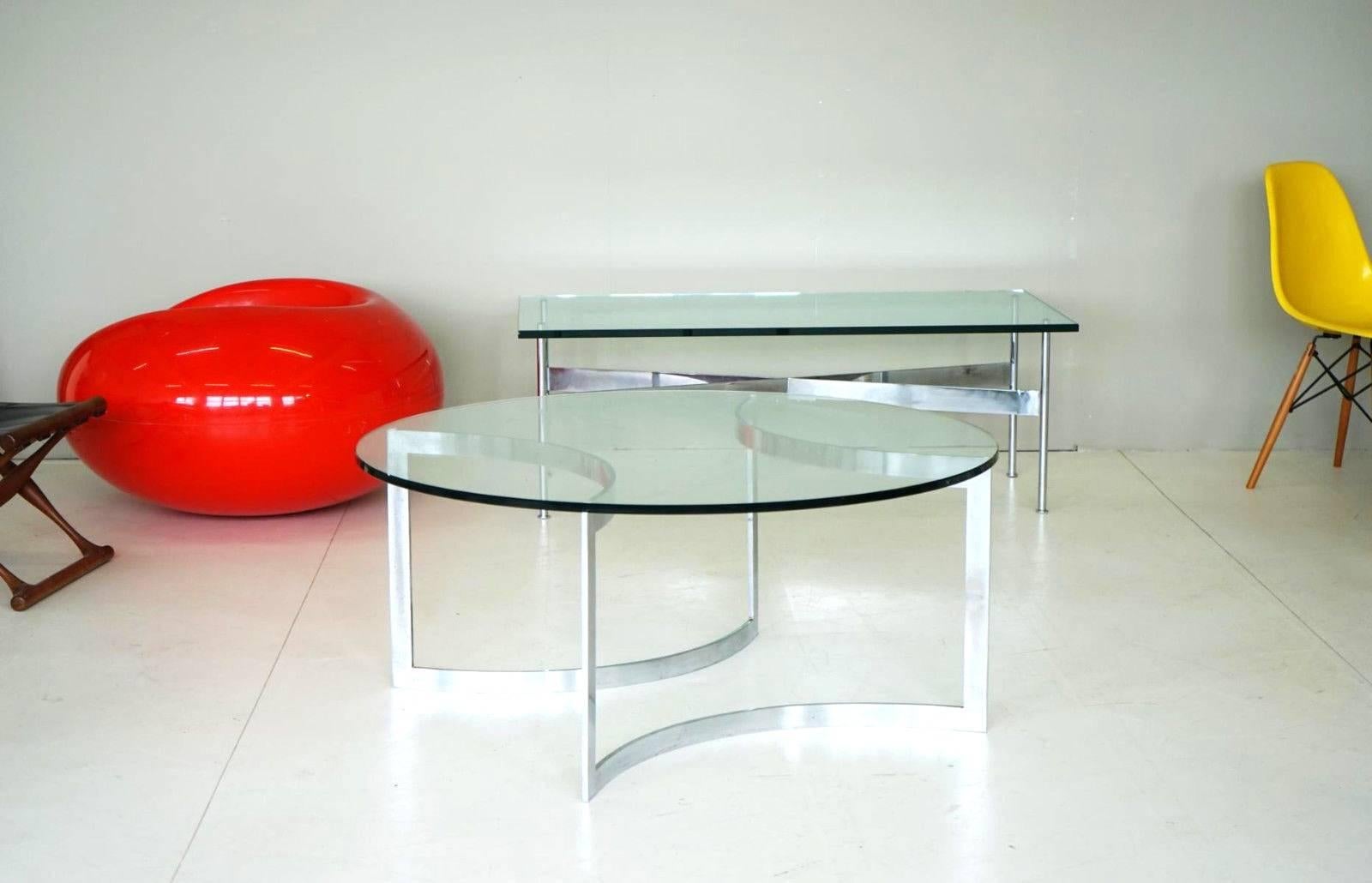 French Glass Chrome Coffee Side Cocktail Couch Table, 1960s For Sale