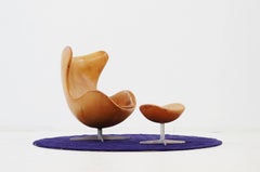 Arne Jacobsen Eier-Loungesessel und Ottomane, Fritz Hansen-Leder, 1960er Jahre