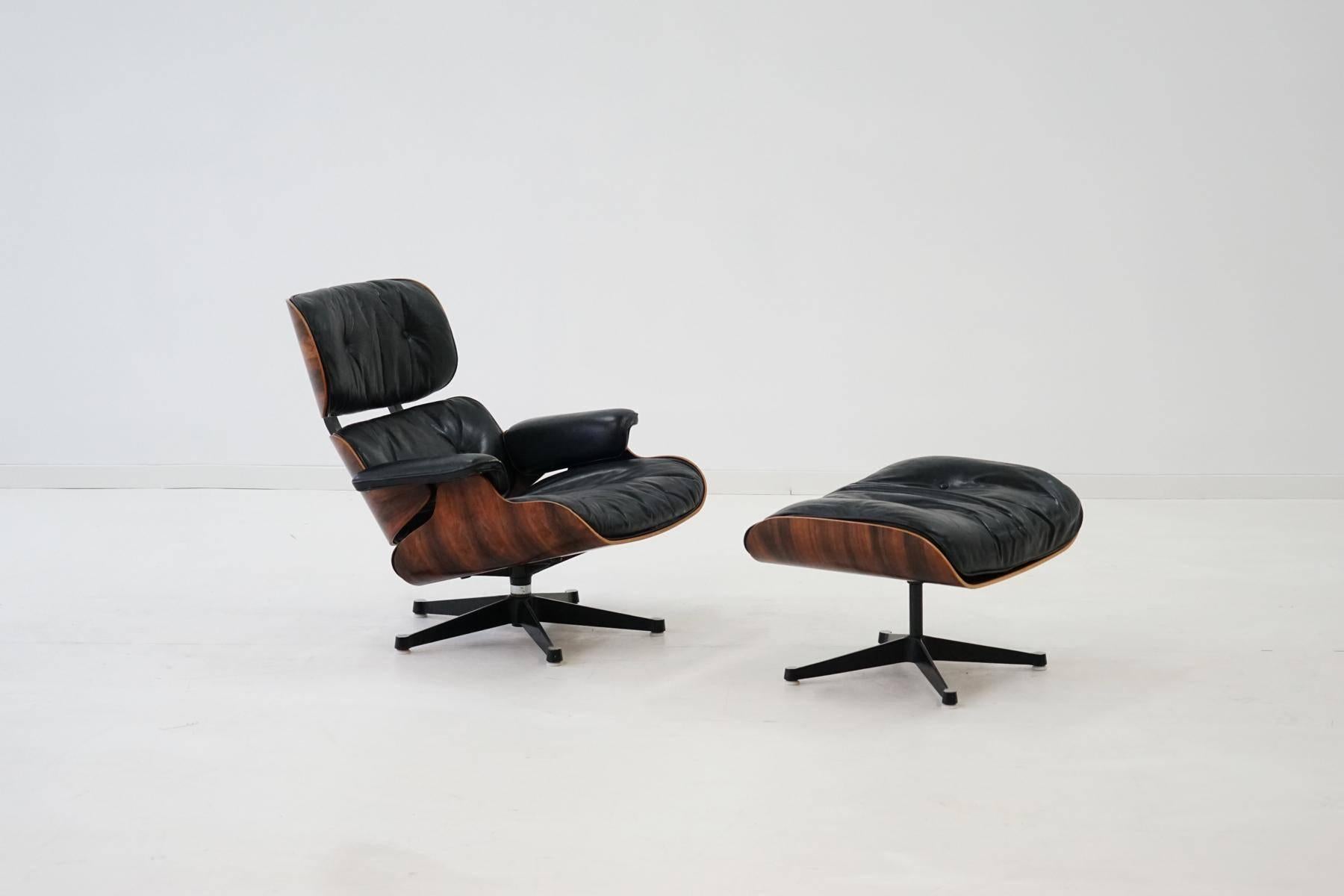German Original Lounge Chair and Ottoman, Charles Eames Herman Miller Rosewood Armchair