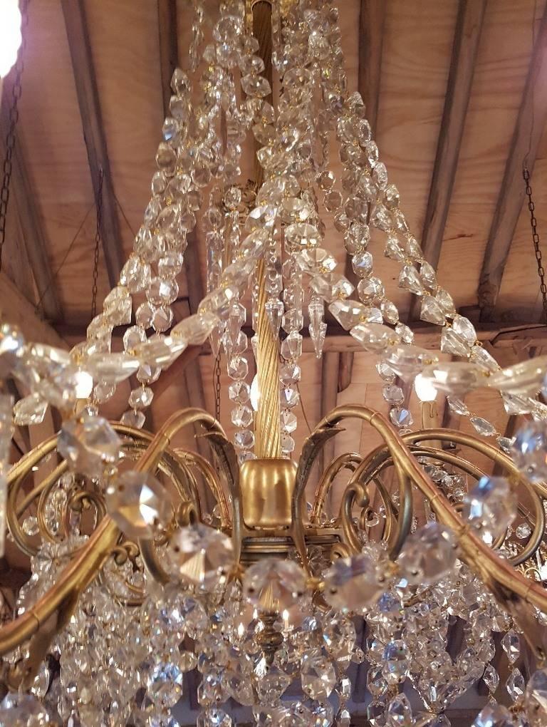 Large Bronze French Chandelier with Crystals and Crystal Strings In Good Condition For Sale In Oldebroek, NL