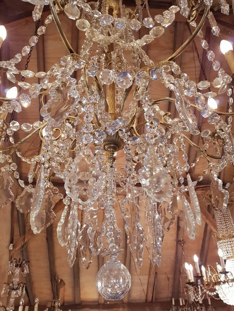 20th Century Large Bronze French Chandelier with Crystals and Crystal Strings For Sale
