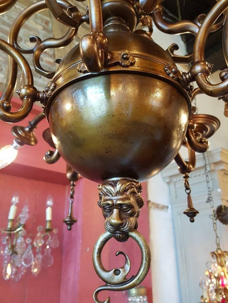 Belgian Large Bronze Chandelier, Flemish Style, Early 20th Century For Sale