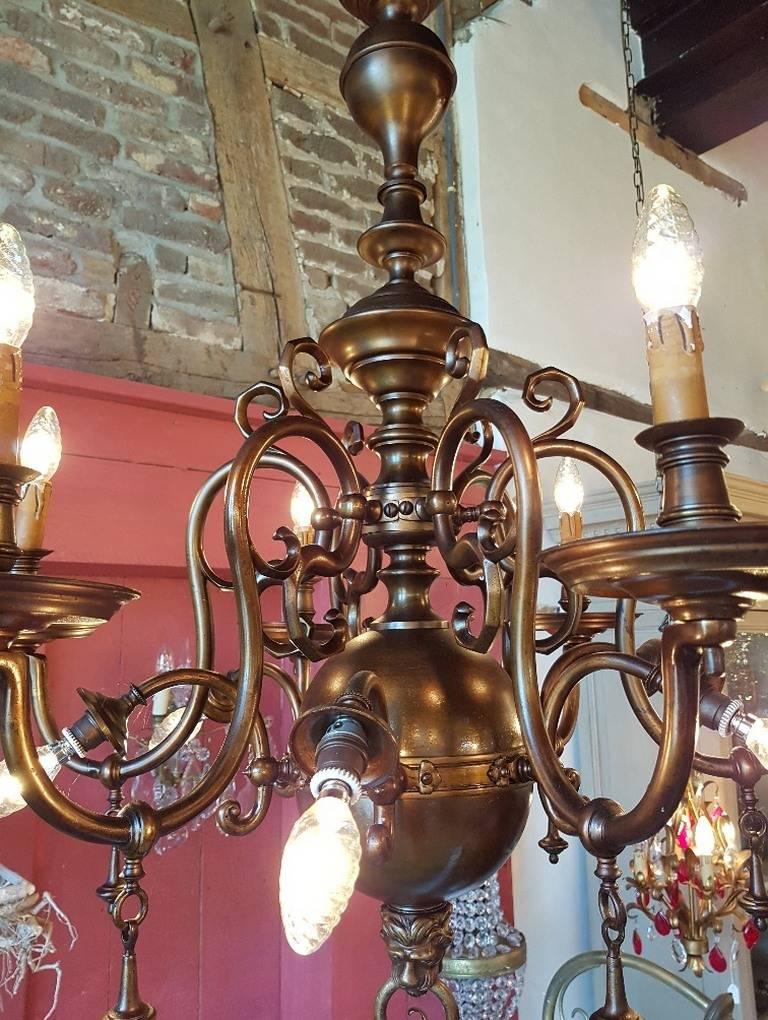 Large Bronze Chandelier, Flemish Style, Early 20th Century In Good Condition For Sale In Oldebroek, NL