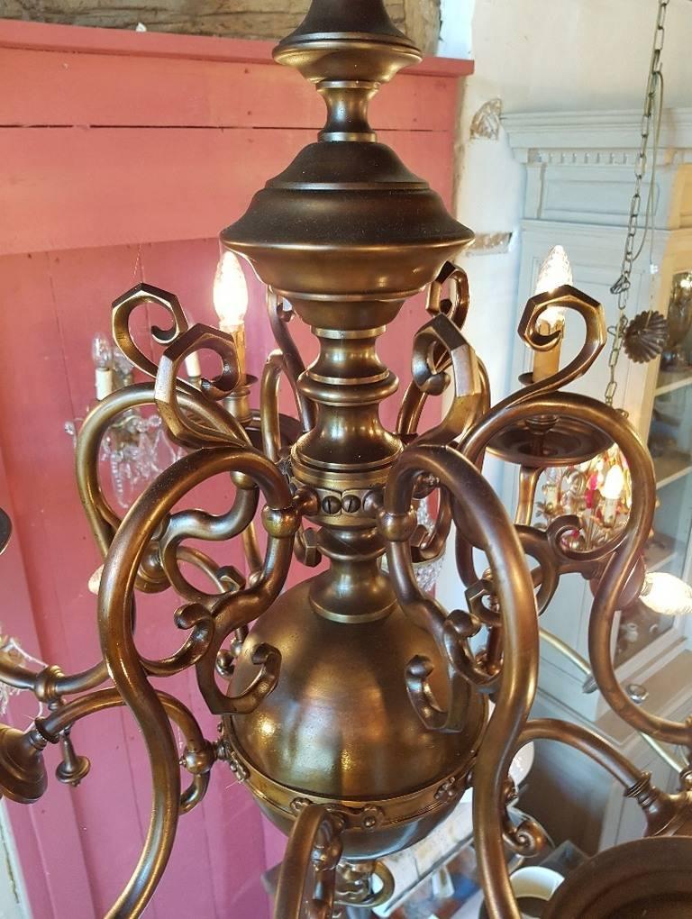Large Bronze Chandelier, Flemish Style, Early 20th Century For Sale 1