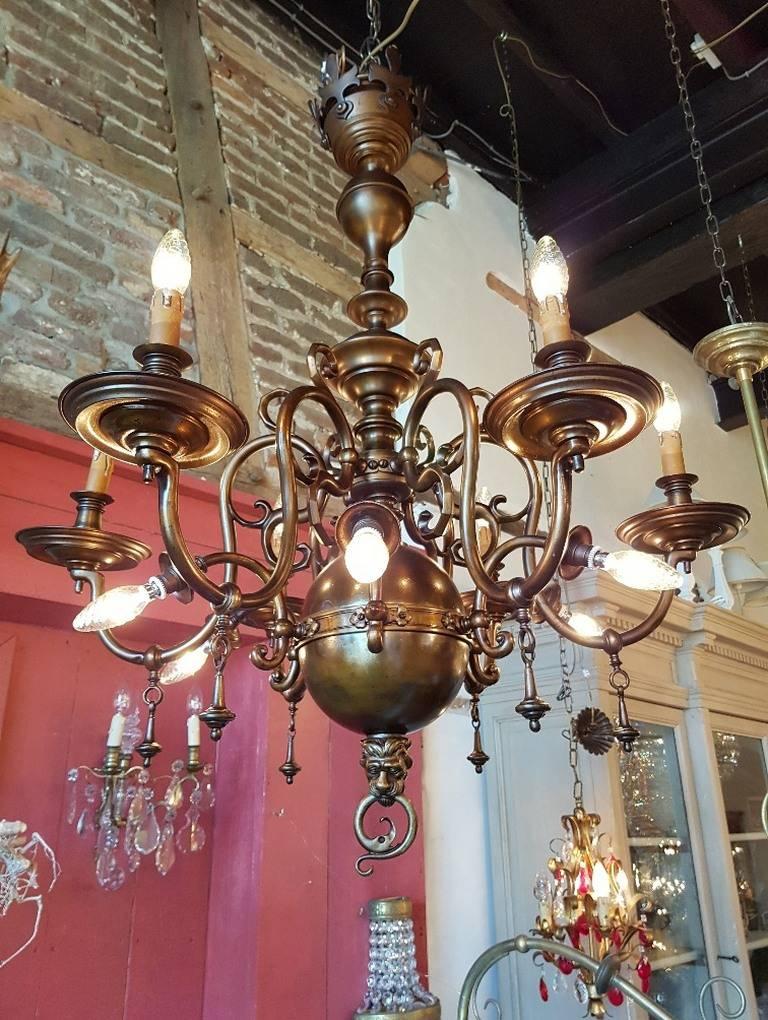 Large Bronze Chandelier, Flemish Style, Early 20th Century For Sale 3