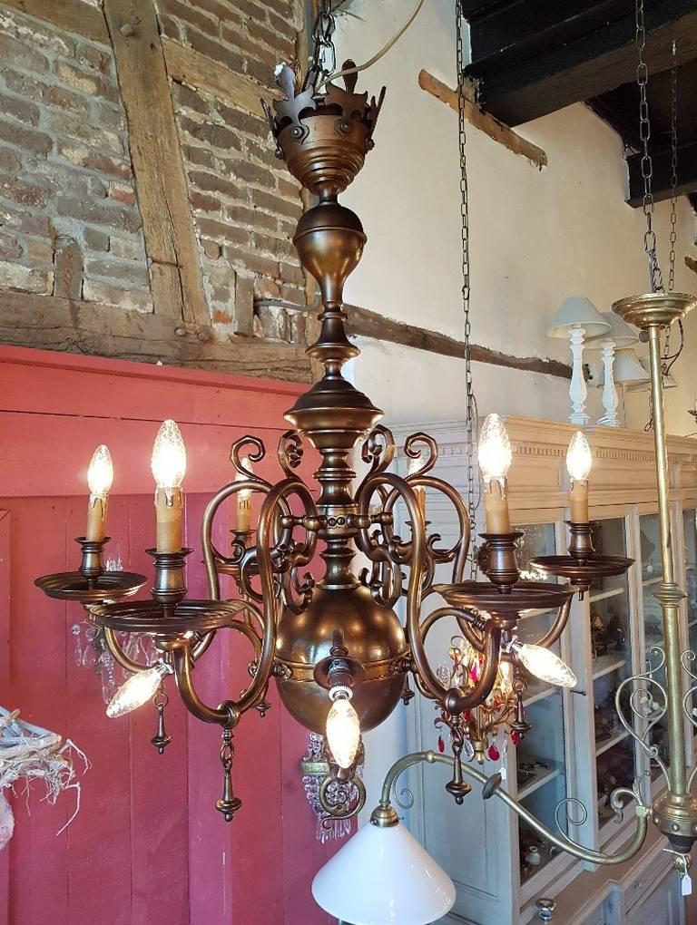 Large Bronze Chandelier, Flemish Style, Early 20th Century For Sale 4
