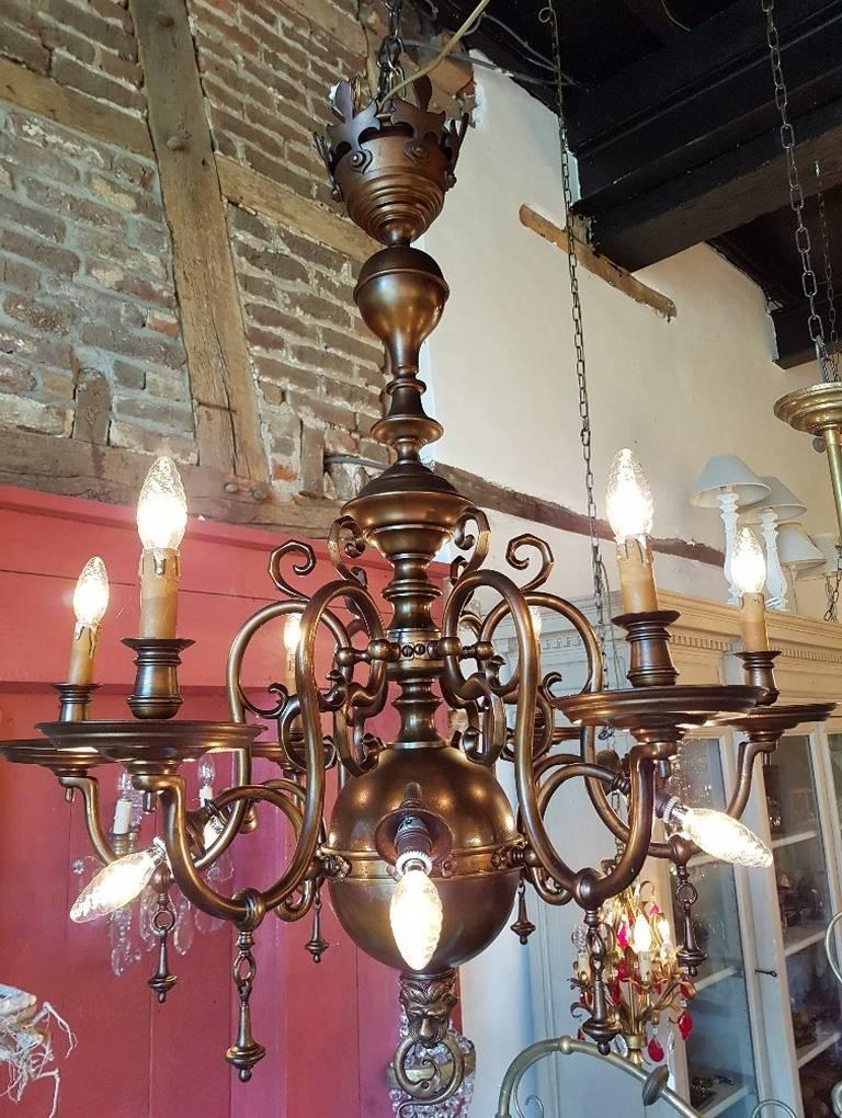Large Bronze Chandelier, Flemish Style, Early 20th Century For Sale 5