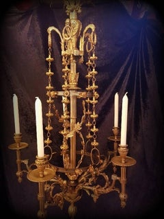 French Bronze Empire Style Chandelier for Candles, 19th Century