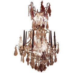Antique 19th Century Chandelier with Five Large Pinnacles Twelve-Light and Eight Candles