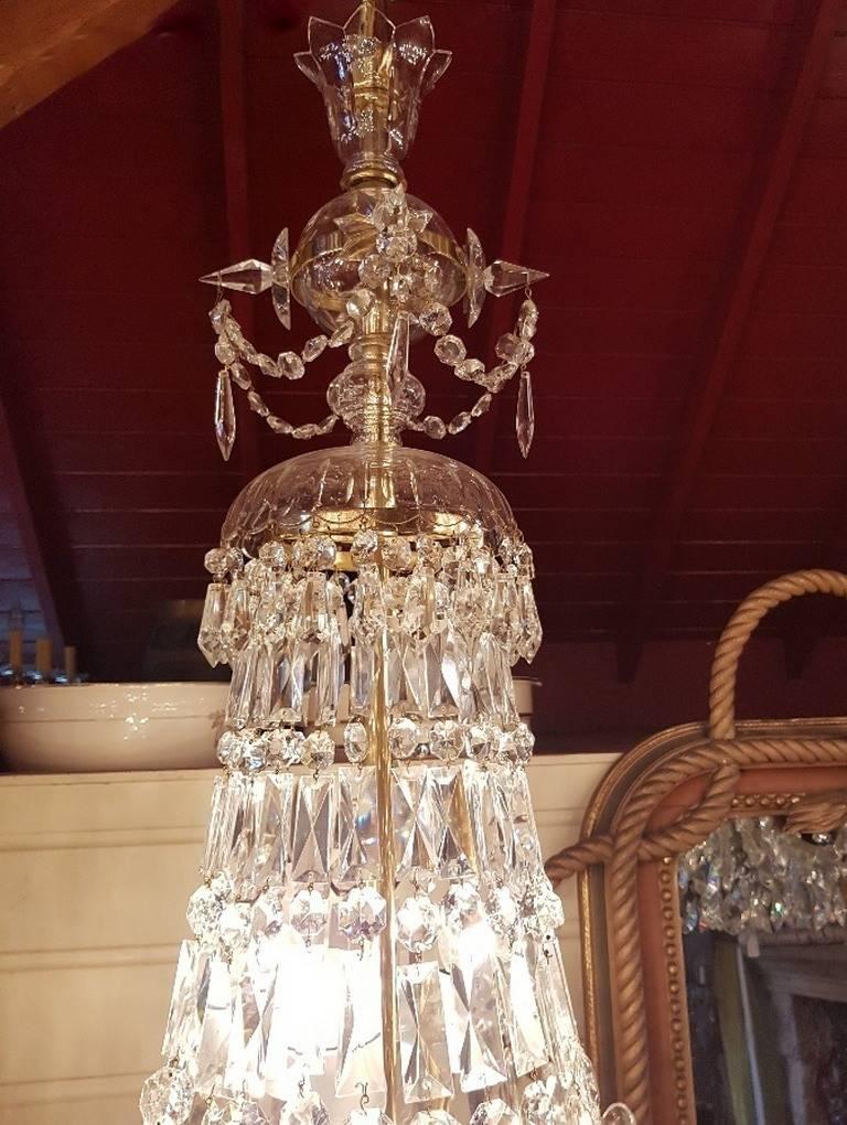 Large Crystal and Brass Bag Chandelier with 12 Lights, 20th Century For Sale 3