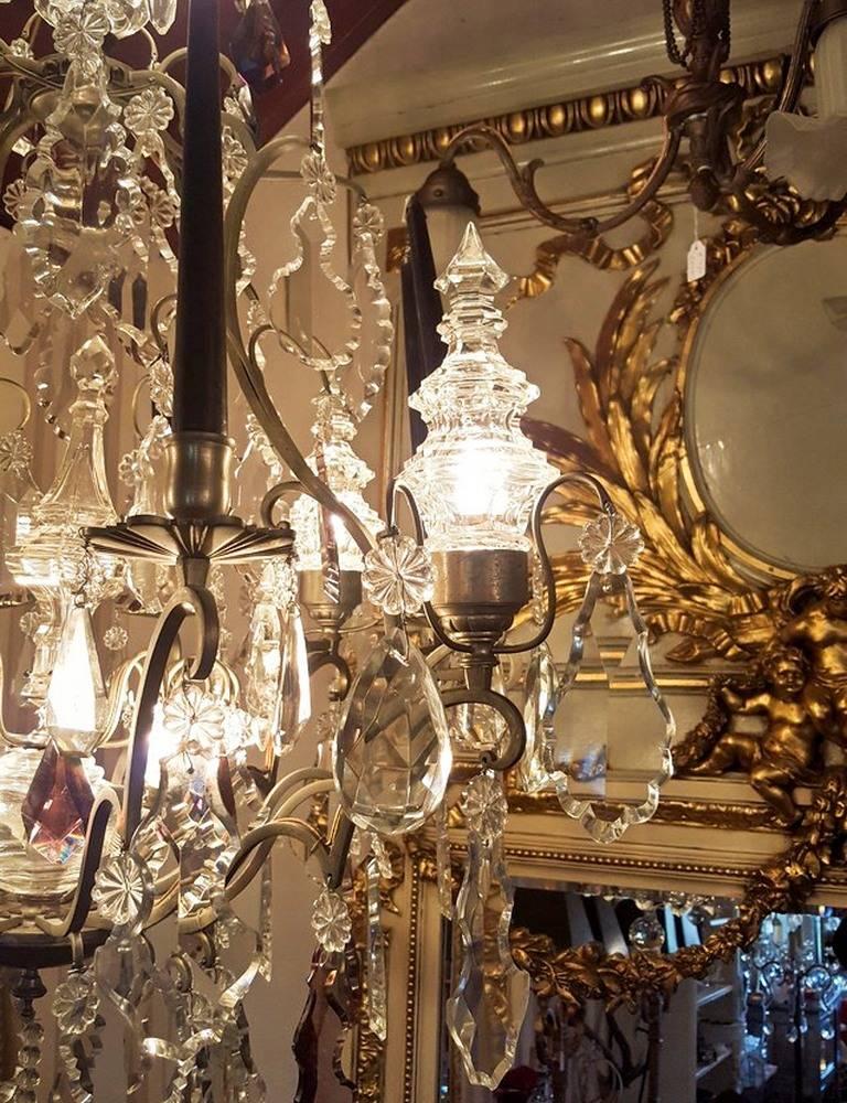 19th Century Chandelier with Five Large Pinnacles, 12 Lights and Eight Candles For Sale 2