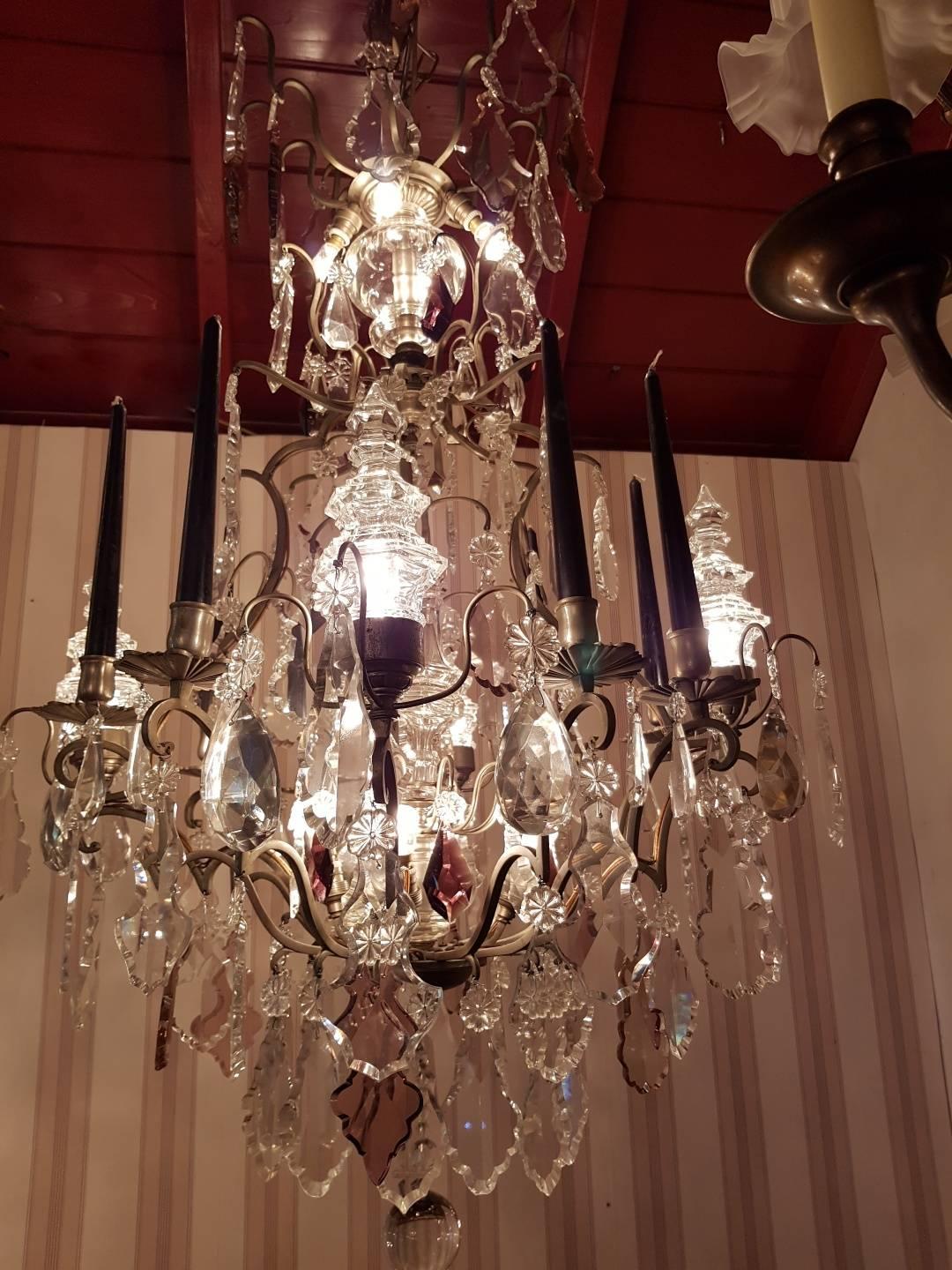 19th Century Chandelier with Five Large Pinnacles, 12 Lights and Eight Candles For Sale 3