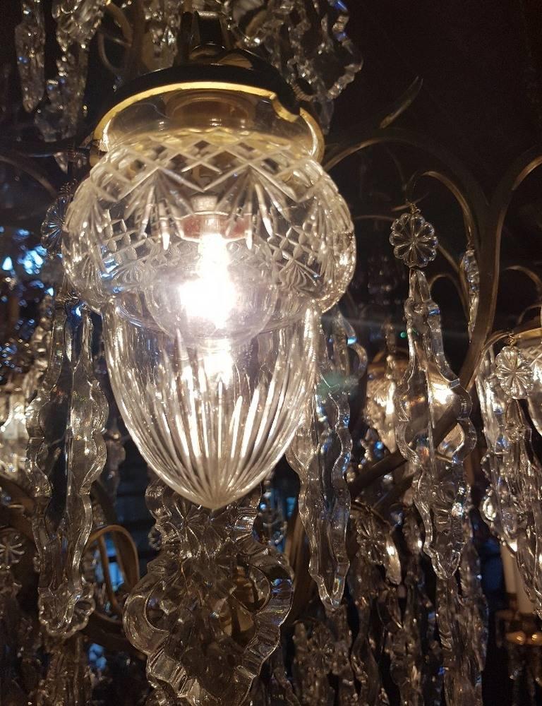19th Century Large French Chandelier with 13 Lights and Beautiful Glass Shades, Early 1900 For Sale
