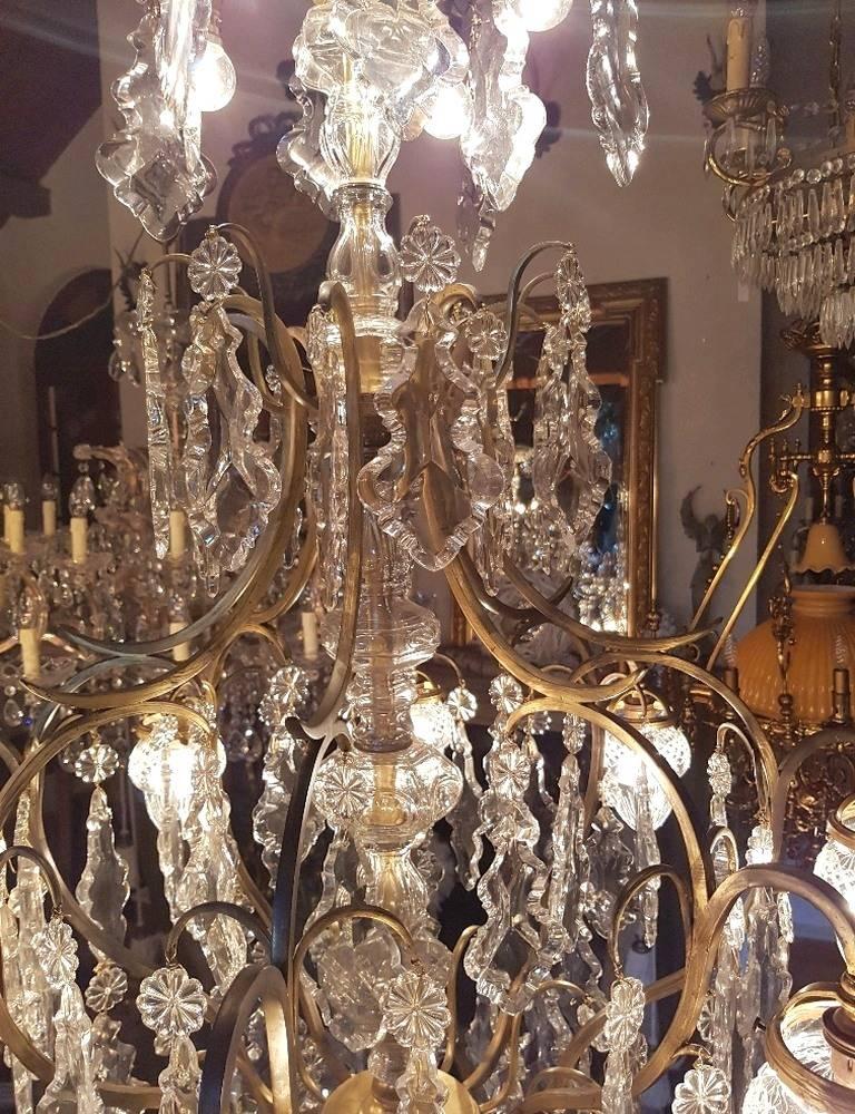 Large French Chandelier with 13 Lights and Beautiful Glass Shades, Early 1900 For Sale 2