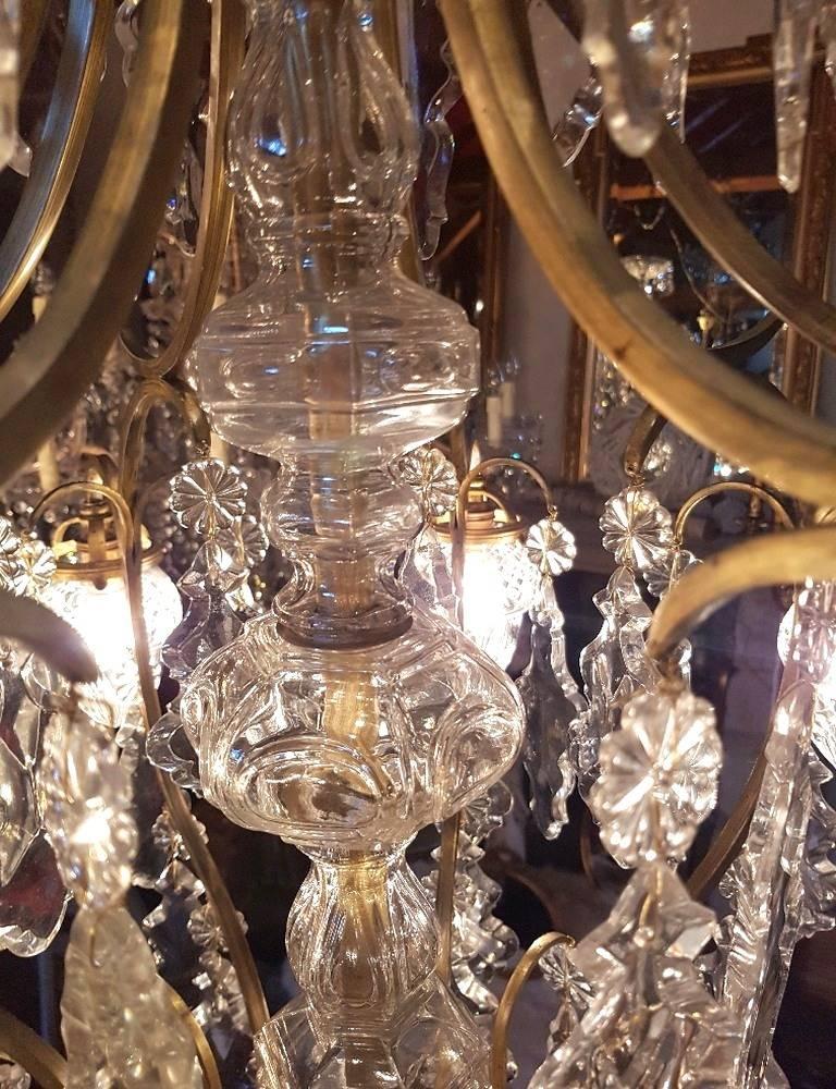 Large French Chandelier with 13 Lights and Beautiful Glass Shades, Early 1900 For Sale 3
