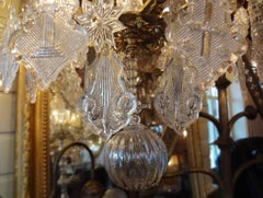 French Chandelier with 5 Pinnacles, 5 Candles, 8 Light, Beautiful Crystal Drops
