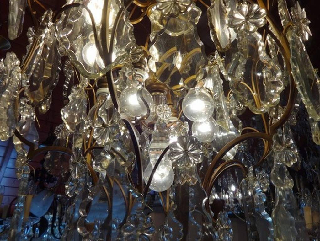 Brass Unique Set of Two Large French Chandeliers with Huge Crystals, identical For Sale