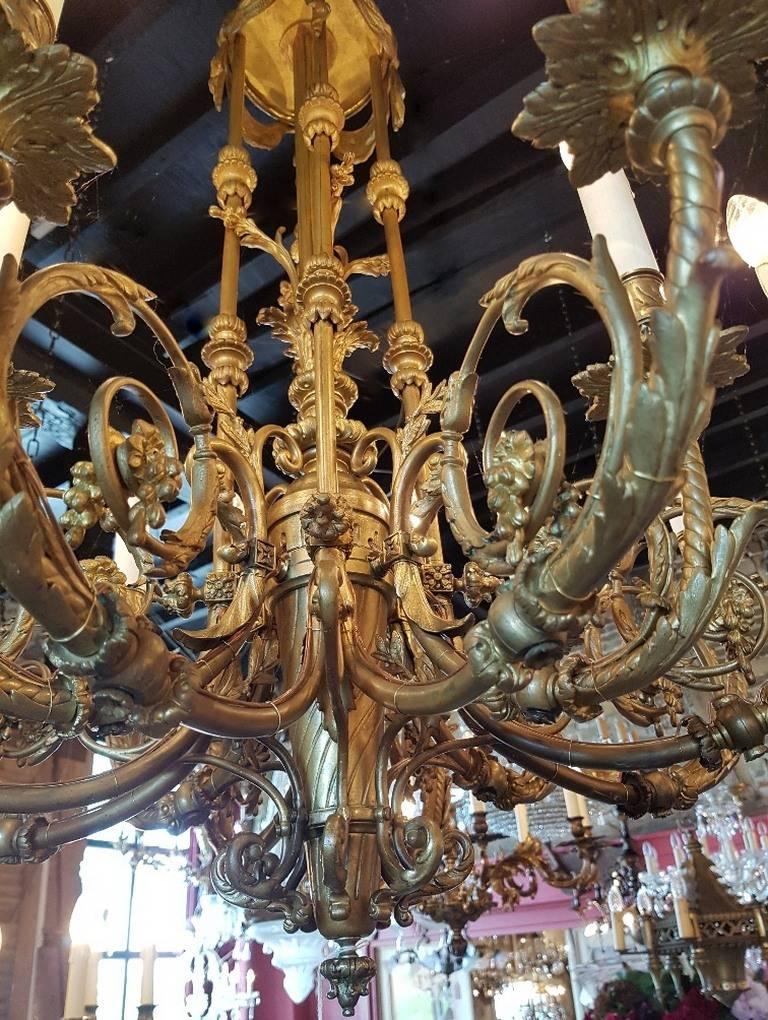 Large French Gas Chandelier with a Beautiful Bronze Patina, 19th Century For Sale 1