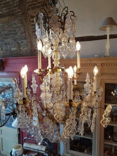 Large French Chandelier with Crystals and Six Pinnacles, Religious Symbols