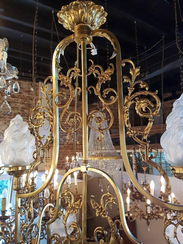 Brass Large French Chandelier with Nine-Lights and a Coupe of Venetian Cut Glass For Sale