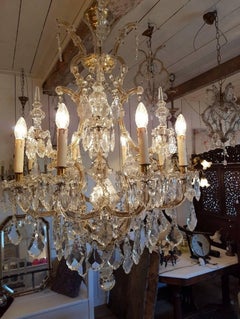 French Marie Therese Chandelier Eight-Light with Crystal Pinnacles at Two Levels